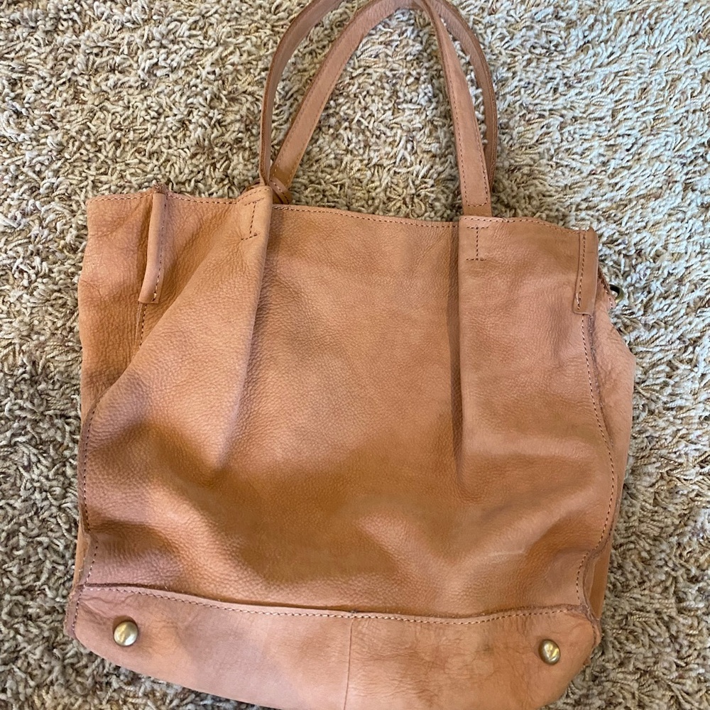 Tan Faux Leather Tote Bag